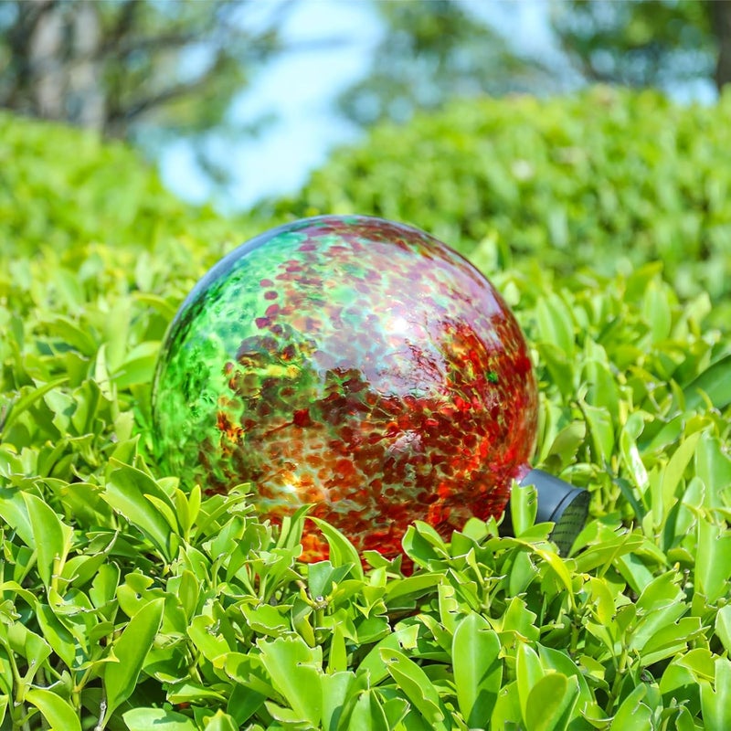 VCUTEKA Gazing Ball, Glass Gazing Balls Sphere for Garden Lawn Outdoor Ornament Yard Decorative, Red Swirl, 10" - Image 5